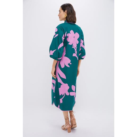 HYACINTH HOUSE Hunter Green & Pink Floral Arem Caftan Size XS NWT - Picture 2 of 8